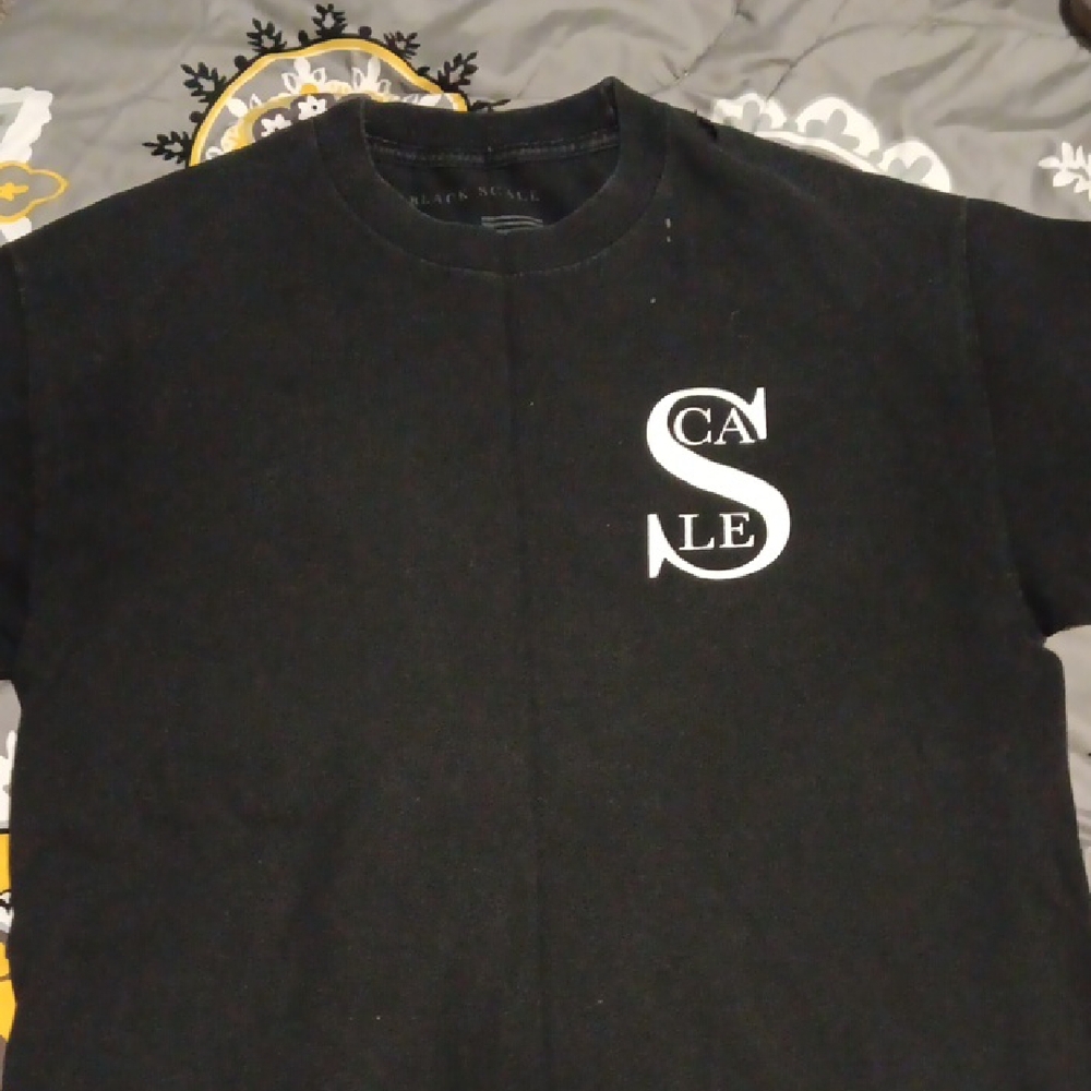 Black Scale Black Tee with Subtle White Print